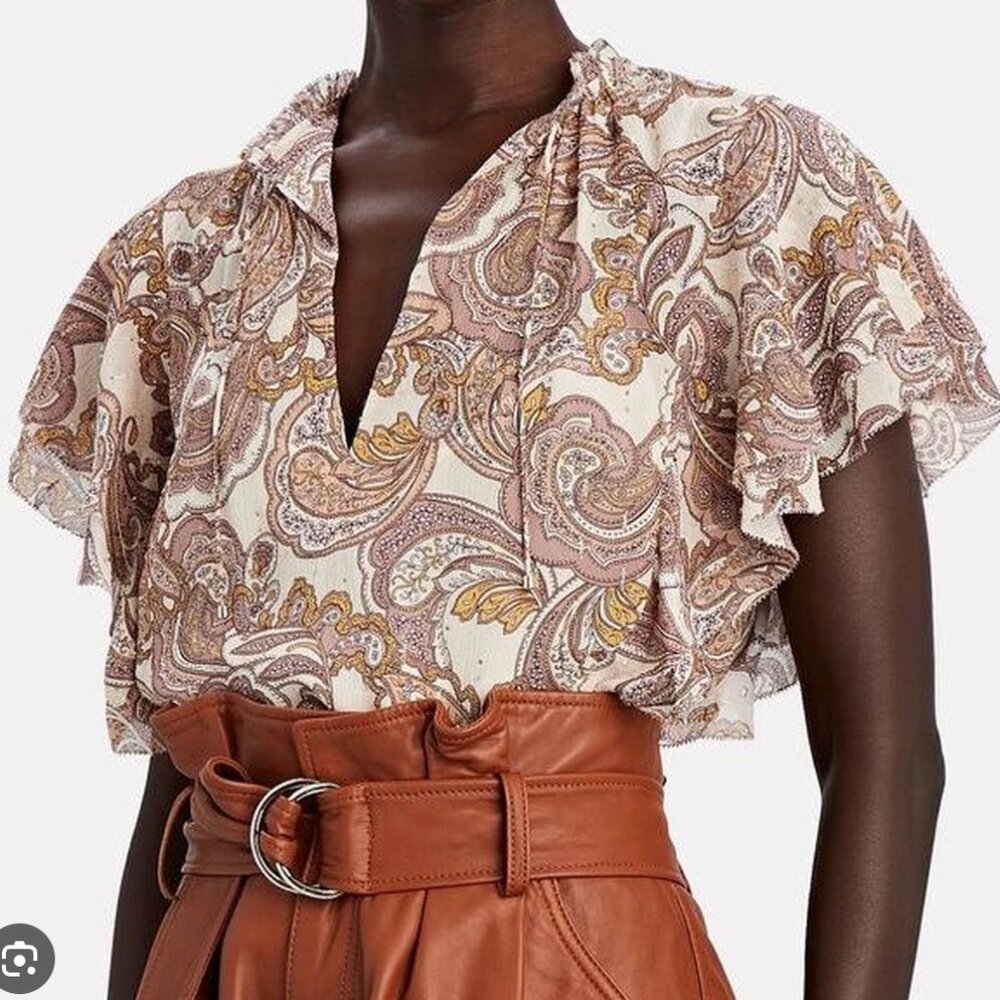 Intermix Silk Ruffle Blouse Paisley Metallic Thread Size Small